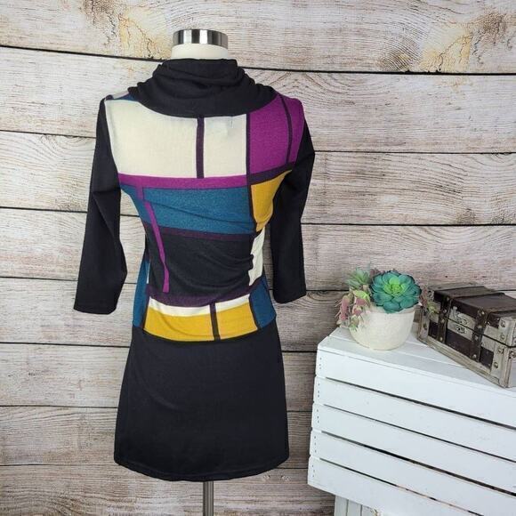 Papillon Women's Abstract Cowlneck 3/4 Sleeves Shift Dress Size Extra Small - Picture 4 of 6